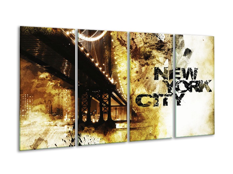 Glasschilderij New York, Modern | Bruin, Zwart, Geel | 160x80cm 4Luik