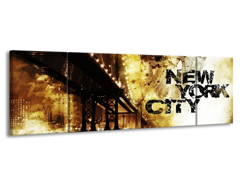 Glasschilderij New York, Modern | Bruin, Zwart, Geel | 170x50cm 3Luik