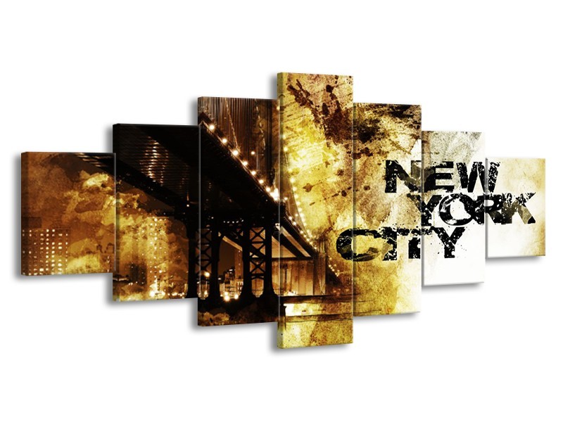 Glasschilderij New York, Modern | Bruin, Zwart, Geel | 210x100cm 7Luik