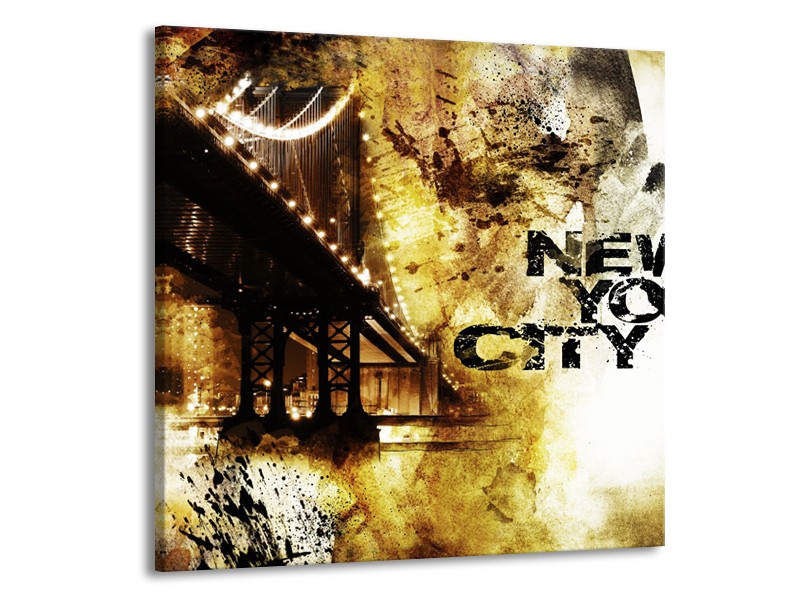 Glasschilderij New York, Modern | Bruin, Zwart, Geel | 70x70cm 1Luik