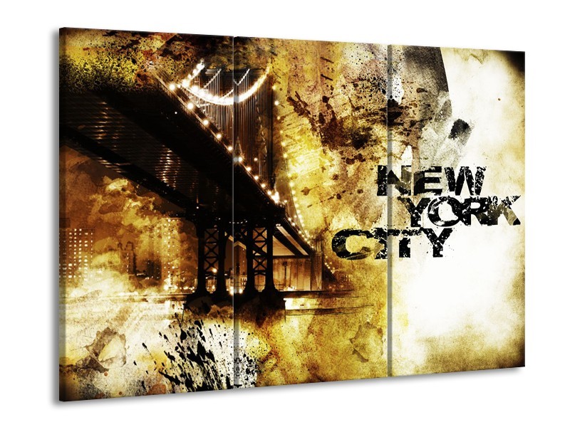 Glasschilderij New York, Modern | Bruin, Zwart, Geel | 60x90cm 3Luik