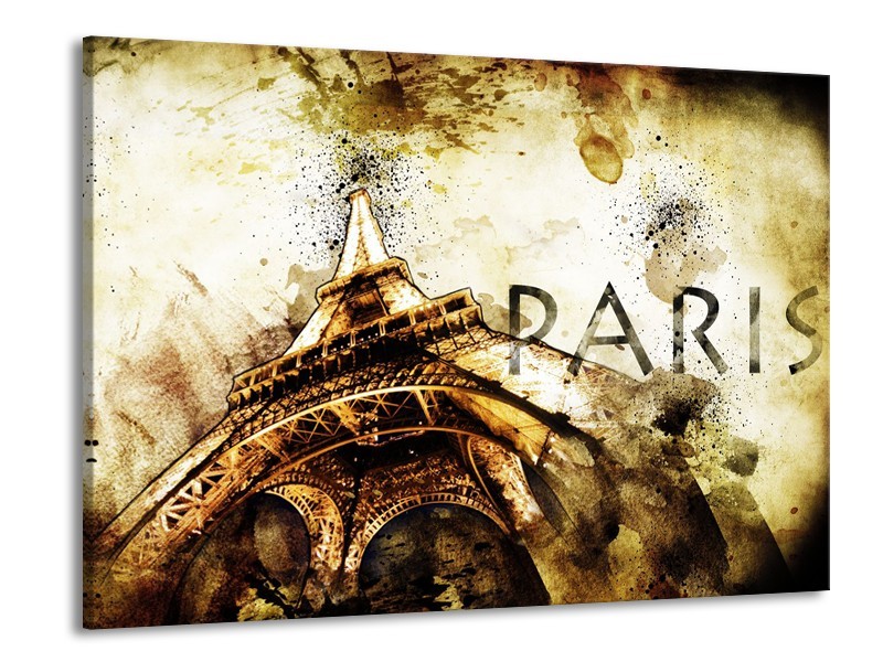 Canvas Schilderij Parijs, Eiffeltoren | Bruin, Zwart, Geel | 100x70cm 1Luik