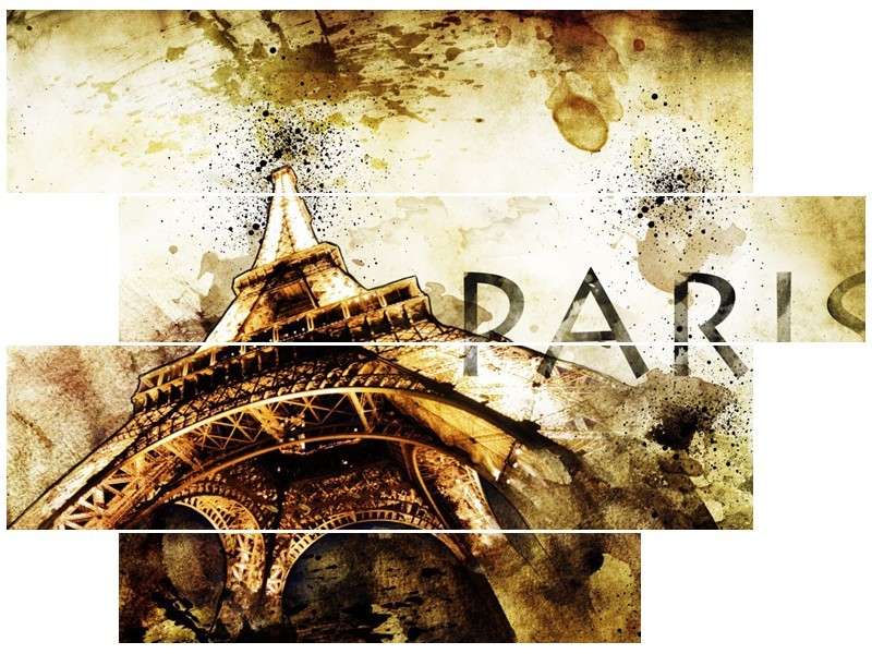 Glasschilderij Parijs, Eiffeltoren | Bruin, Zwart, Geel | 115x85cm 4Luik
