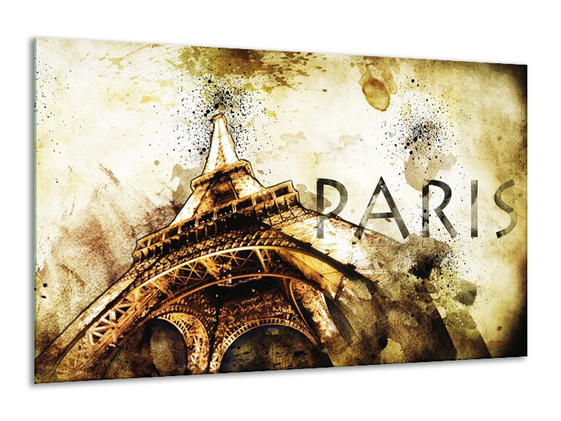 Canvas Schilderij Parijs, Eiffeltoren | Bruin, Zwart, Geel | 120x70cm 1Luik