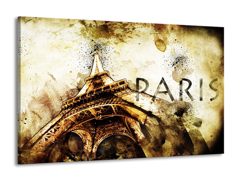Canvas Schilderij Parijs, Eiffeltoren | Bruin, Zwart, Geel | 140x90cm 1Luik