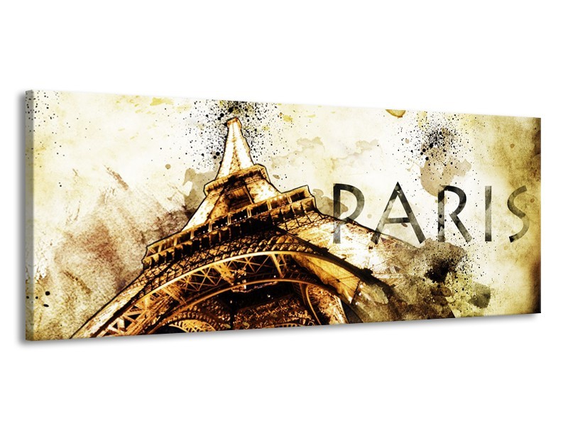 Glasschilderij Parijs, Eiffeltoren | Bruin, Zwart, Geel | 145x58cm 1Luik