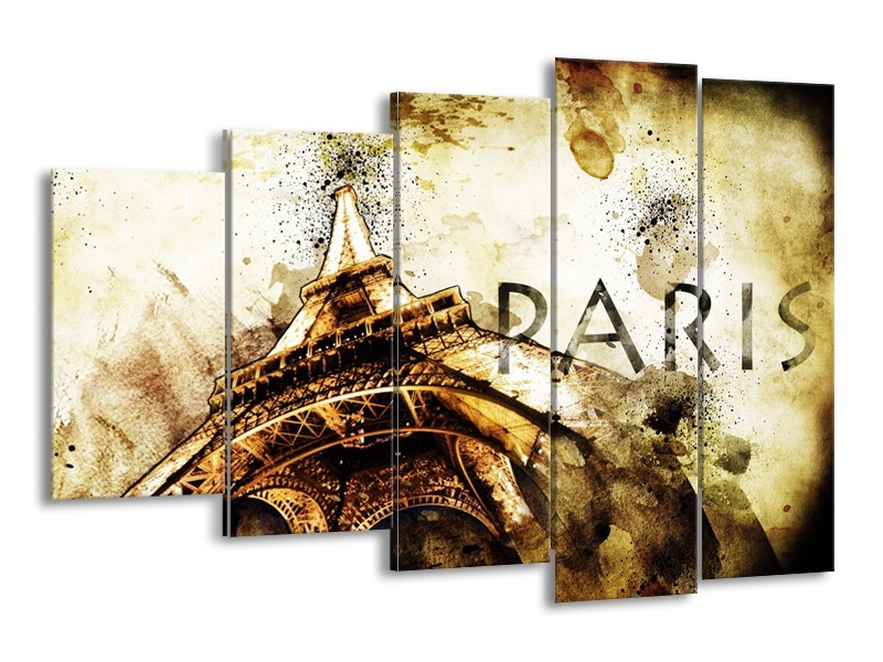 Glasschilderij Parijs, Eiffeltoren | Bruin, Zwart, Geel | 150x100cm 5Luik