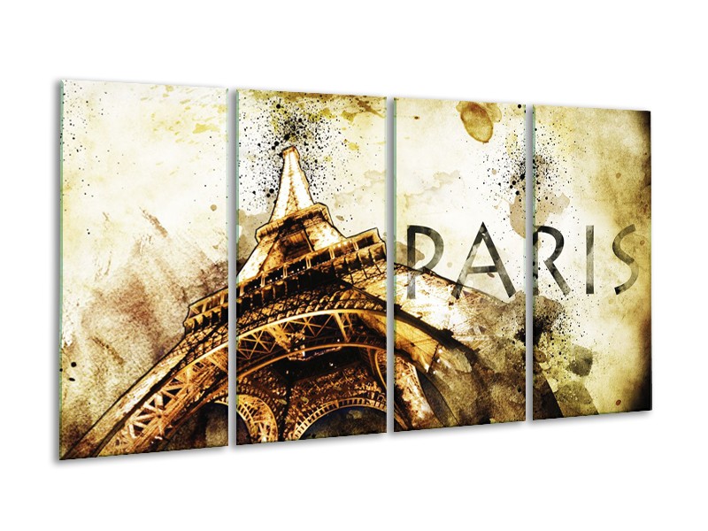 Canvas Schilderij Parijs, Eiffeltoren | Bruin, Zwart, Geel | 160x80cm 4Luik