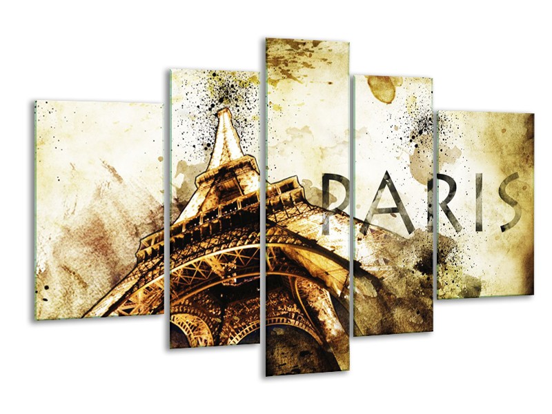 Canvas Schilderij Parijs, Eiffeltoren | Bruin, Zwart, Geel | 170x100cm 5Luik