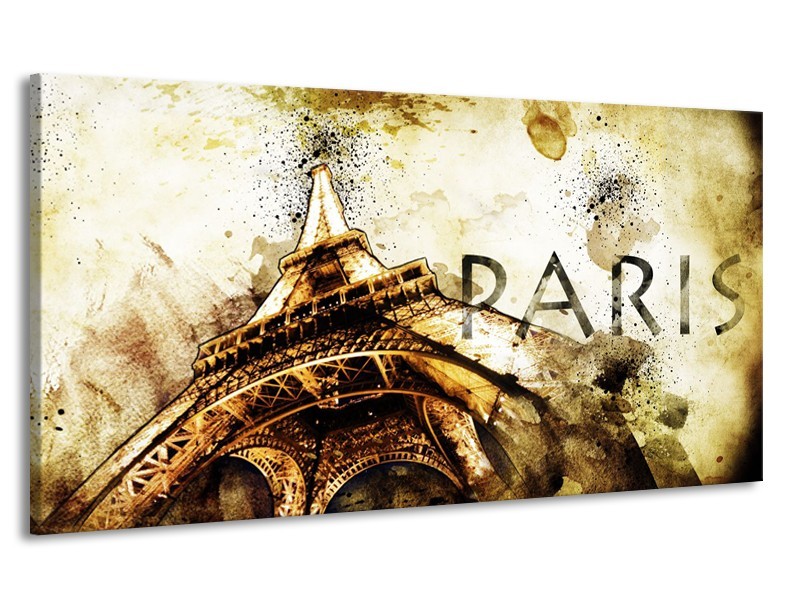 Canvas Schilderij Parijs, Eiffeltoren | Bruin, Zwart, Geel | 170x90cm 1Luik