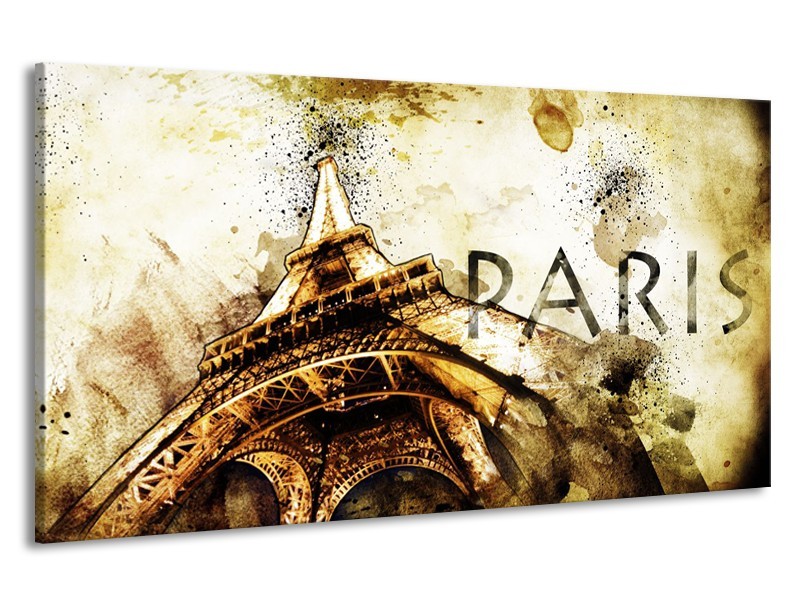 Canvas Schilderij Parijs, Eiffeltoren | Bruin, Zwart, Geel | 190x100cm 1Luik
