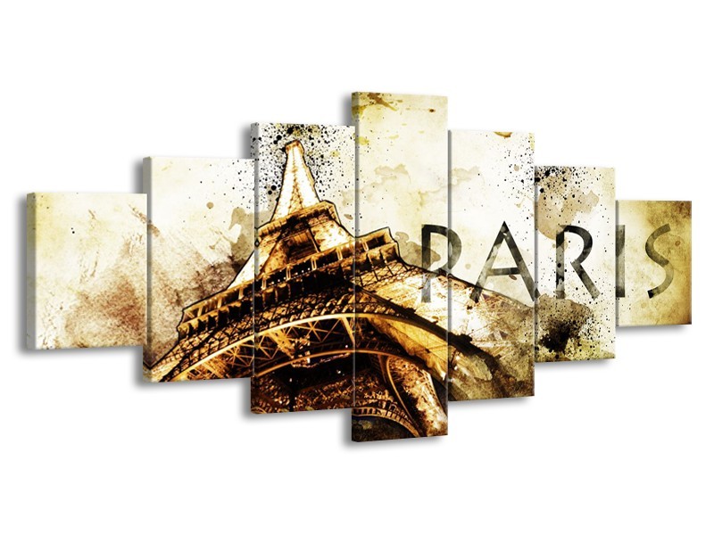 Glasschilderij Parijs, Eiffeltoren | Bruin, Zwart, Geel | 210x100cm 7Luik