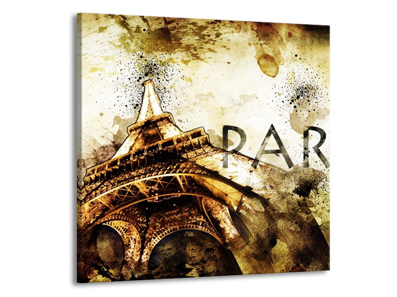 Glasschilderij Parijs, Eiffeltoren | Bruin, Zwart, Geel | 50x50cm 1Luik