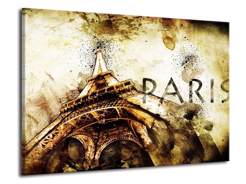 Glasschilderij Parijs, Eiffeltoren | Bruin, Zwart, Geel | 70x50cm 1Luik