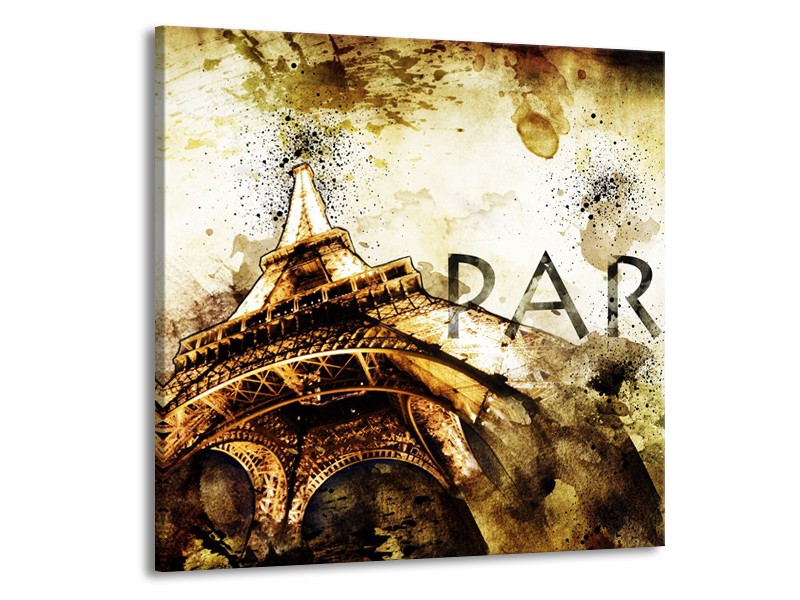 Glasschilderij Parijs, Eiffeltoren | Bruin, Zwart, Geel | 70x70cm 1Luik