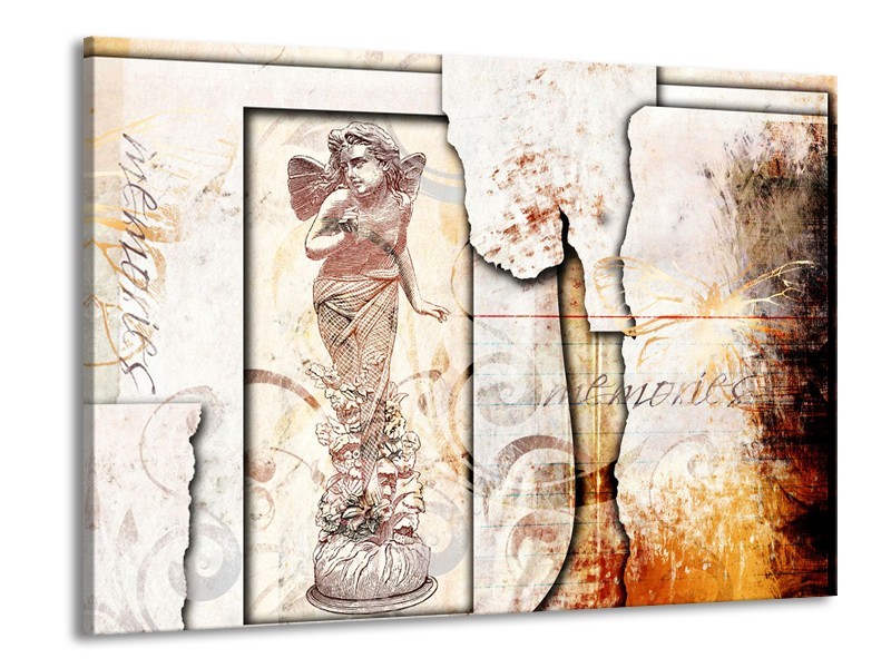 Glasschilderij Design, Engel | Crème , Oranje, Bruin | 100x70cm 1Luik