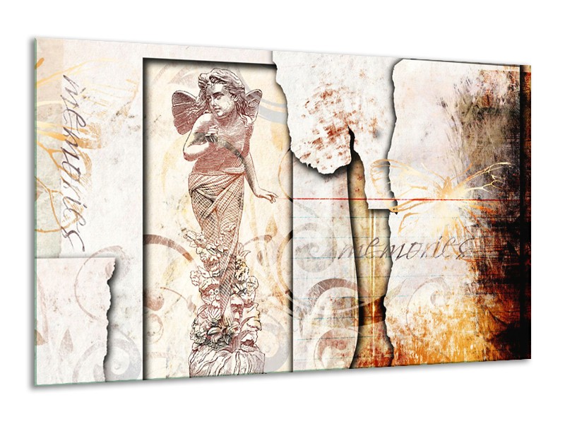 Canvas Schilderij Design, Engel | Crème, Oranje, Bruin | 120x70cm 1Luik