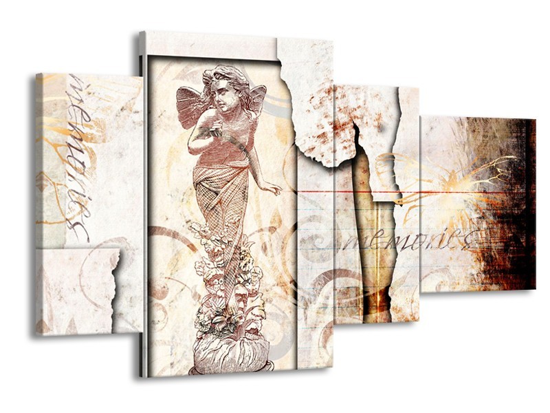 Glasschilderij Design, Engel | Crème , Oranje, Bruin | 120x75cm 4Luik