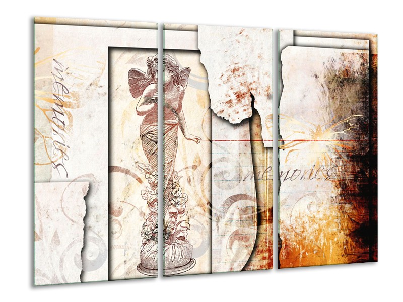 Glasschilderij Design, Engel | Crème , Oranje, Bruin | 120x80cm 3Luik