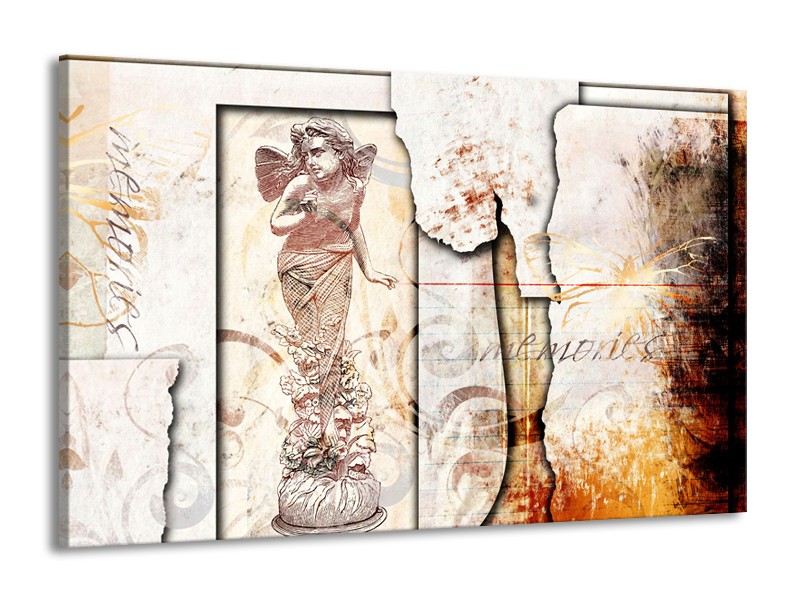 Canvas Schilderij Design, Engel | Crème, Oranje, Bruin | 140x90cm 1Luik