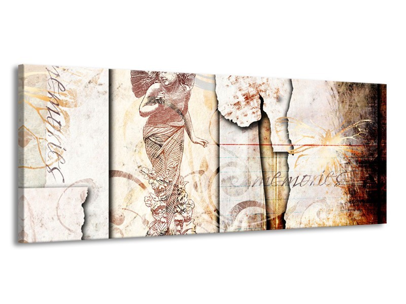 Glasschilderij Design, Engel | Crème , Oranje, Bruin | 145x58cm 1Luik