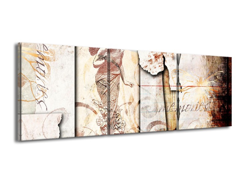Canvas Schilderij Design, Engel | Crème, Oranje, Bruin | 150x50cm 3Luik