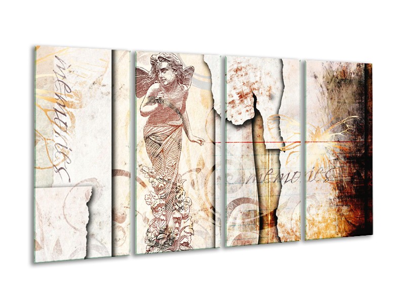 Glasschilderij Design, Engel | Crème , Oranje, Bruin | 160x80cm 4Luik