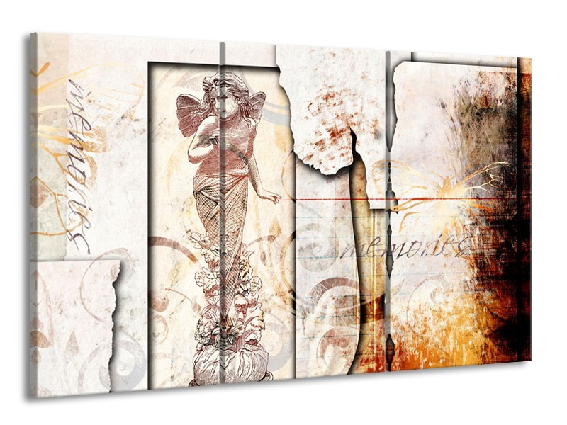 Glasschilderij Design, Engel | Crème , Oranje, Bruin | 165x100cm 3Luik