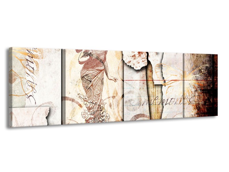 Canvas Schilderij Design, Engel | Crème, Oranje, Bruin | 170x50cm 3Luik