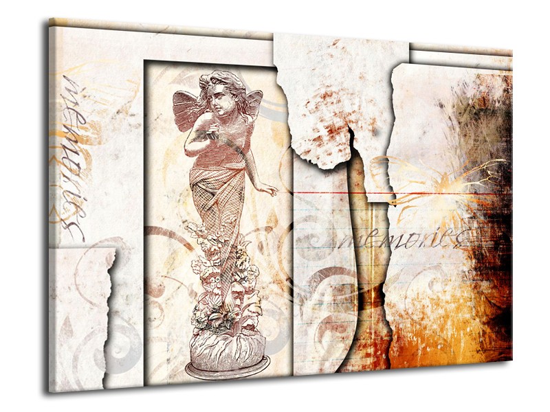 Glasschilderij Design, Engel | Crème , Oranje, Bruin | 70x50cm 1Luik
