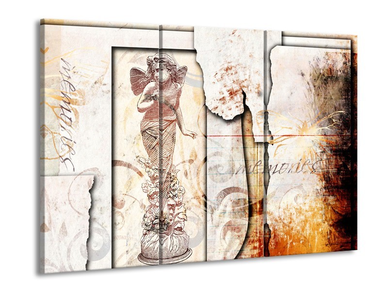 Glasschilderij Design, Engel | Crème , Oranje, Bruin | 60x90cm 3Luik