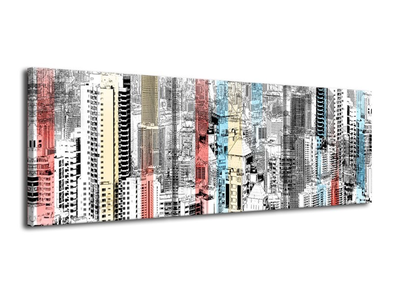 Glasschilderij Modern, Steden | Zwart, Wit | 120x40cm 3Luik