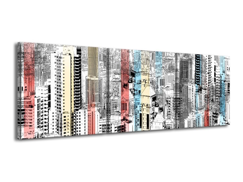 Glasschilderij Modern, Steden | Zwart, Wit | 150x50cm 3Luik