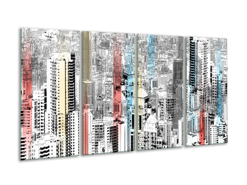 Glasschilderij Modern, Steden | Zwart, Wit | 160x80cm 4Luik