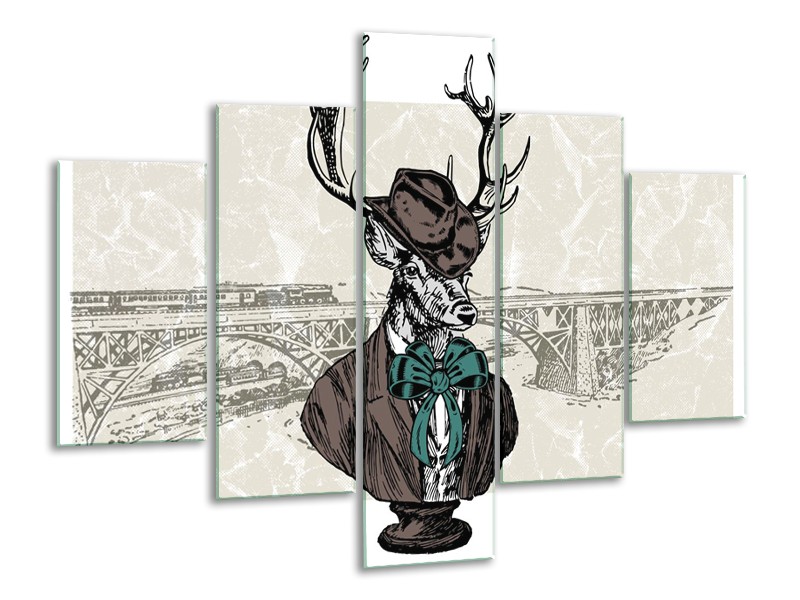 Glasschilderij Hert, Modern | Crème , Bruin | 100x70cm 5Luik