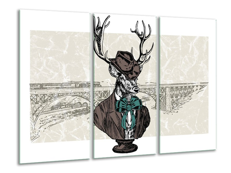 Glasschilderij Hert, Modern | Crème , Bruin | 120x80cm 3Luik