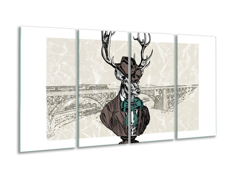 Glasschilderij Hert, Modern | Crème , Bruin | 160x80cm 4Luik