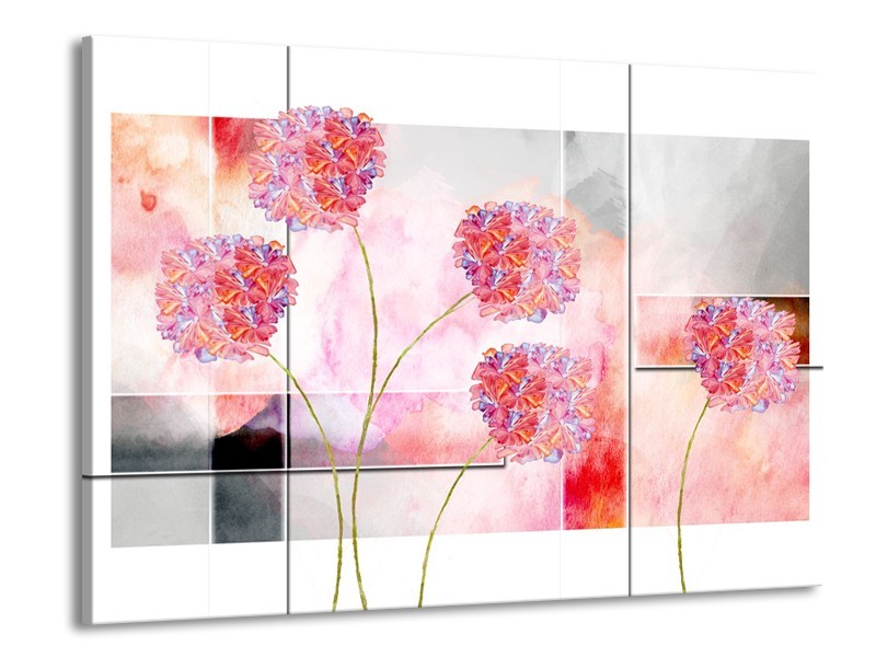 Canvas Schilderij Modern, Bloemen | Grijs, Roze | 100x70cm 1Luik