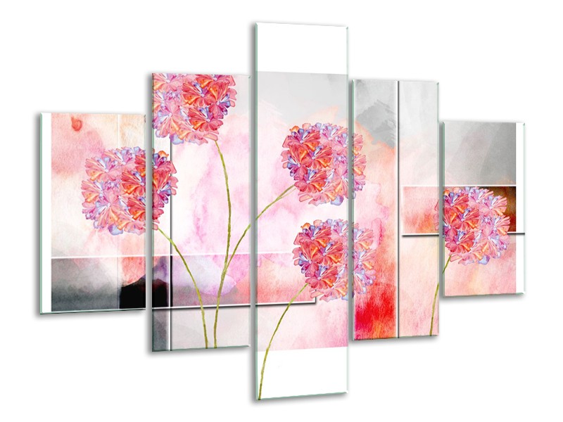 Glasschilderij Modern, Bloemen | Grijs, Roze | 100x70cm 5Luik