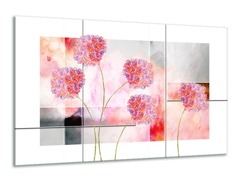 Glasschilderij Modern, Bloemen | Grijs, Roze | 120x70cm 1Luik