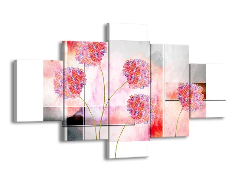 Glasschilderij Modern, Bloemen | Grijs, Roze | 125x70cm 5Luik