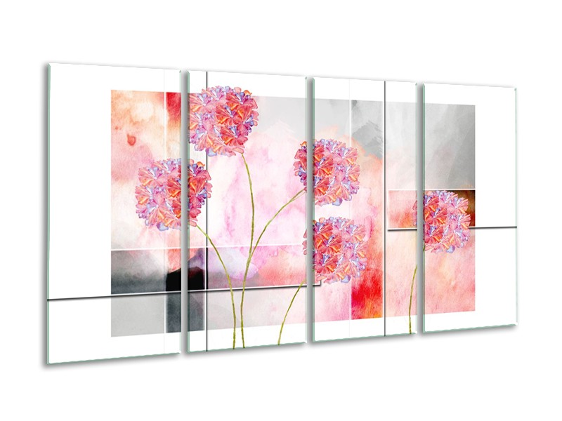 Glasschilderij Modern, Bloemen | Grijs, Roze | 160x80cm 4Luik