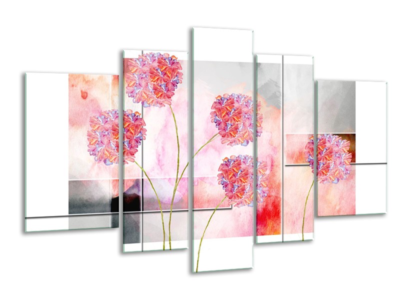 Glasschilderij Modern, Bloemen | Grijs, Roze | 170x100cm 5Luik