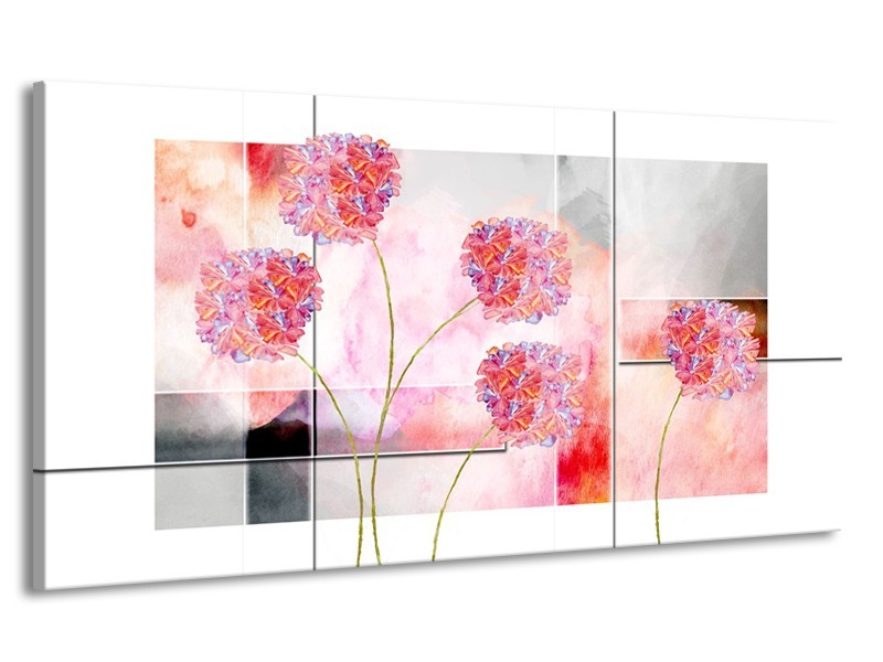Canvas Schilderij Modern, Bloemen | Grijs, Roze | 170x90cm 1Luik