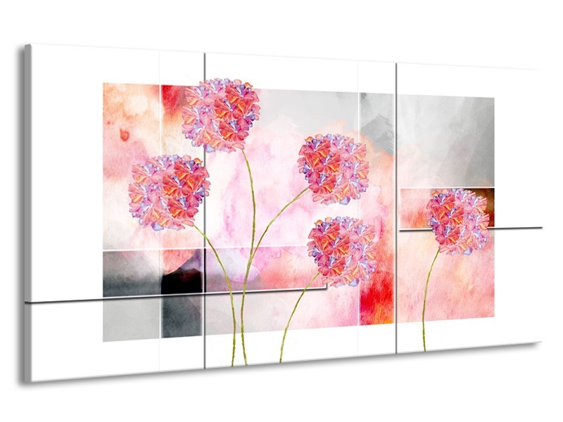 Canvas Schilderij Modern, Bloemen | Grijs, Roze | 190x100cm 1Luik