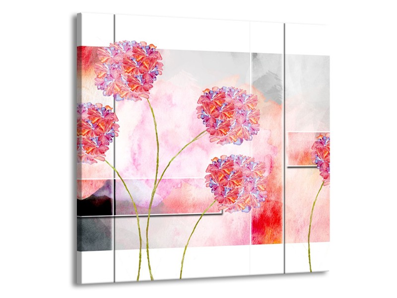 Canvas Schilderij Modern, Bloemen | Grijs, Roze | 50x50cm 1Luik