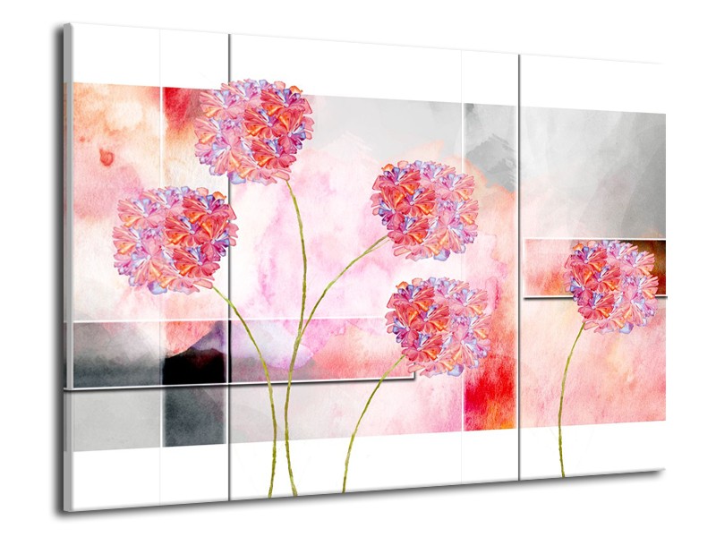 Glasschilderij Modern, Bloemen | Grijs, Roze | 70x50cm 1Luik