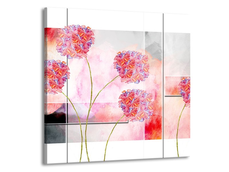 Canvas Schilderij Modern, Bloemen | Grijs, Roze | 70x70cm 1Luik