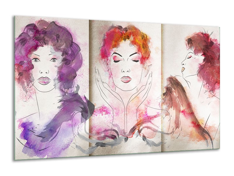 Canvas Schilderij Vrouwen | Crème, Paars, Roze | 120x70cm 1Luik