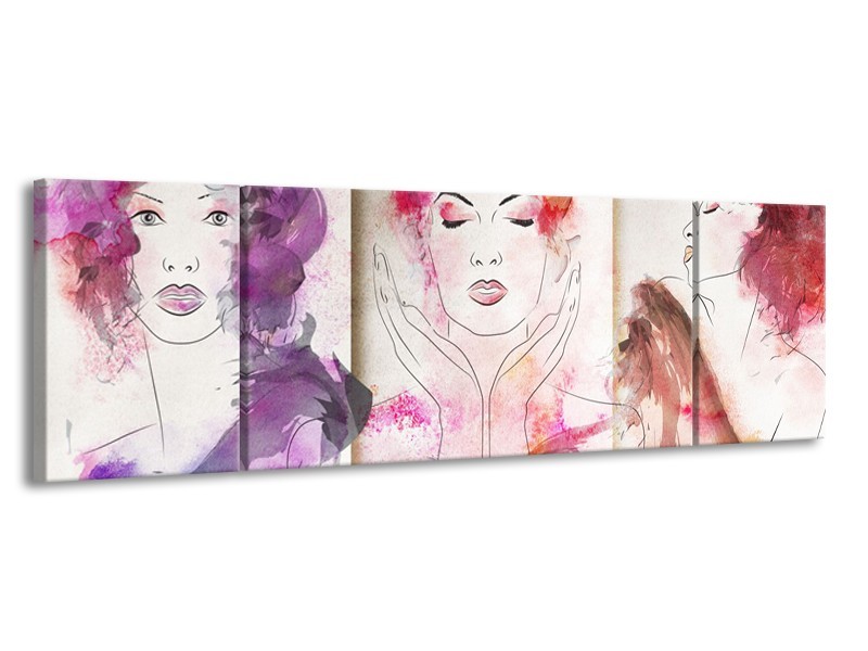 Glasschilderij Vrouwen | Crème , Paars, Roze | 170x50cm 3Luik